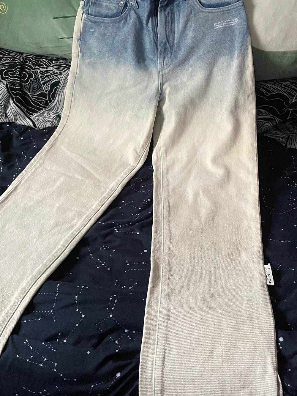 Off-White Two-Tone Blue to White Straight Leg Jeans